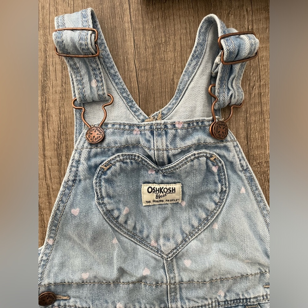 Toddler Heart Print Denim Overalls - Picture 2 of 4